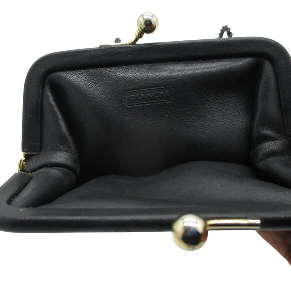 Vintage COACH Black Soft Leather Kisslock Change Purse Quiet Luxury 1980's - Picture 5 of 7
